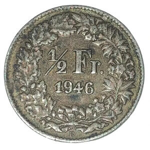 Switzerland 1/2 Franc Silver Coin, 1946